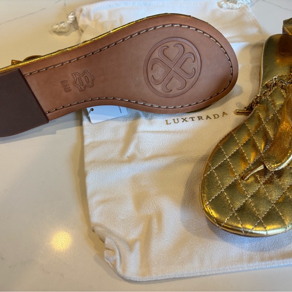 NWT Luxtrada 18K Gold plated metallic leather Women's Sandals refined elegance - Picture 8 of 16